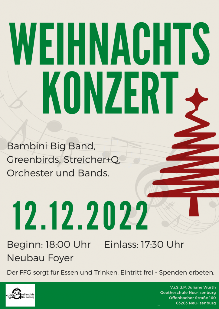 Plakat Weihnachtskonzert der Goetheschule 2022